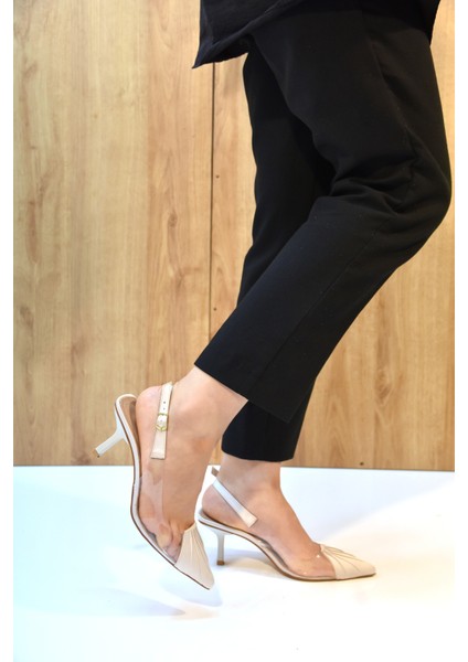 Park Moda Burnu Şeffaf Kapalı Topuklu Kadın Ayakkabı Bej fiyatları