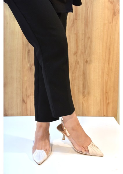 Park Moda Burnu Şeffaf Kapalı Topuklu Kadın Ayakkabı Bej indirimleri