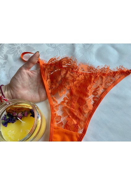 Süsen Lingerie Saçaklı Transparan Turuncu Sütyen Takım