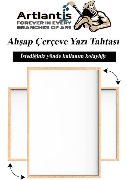 Duvara Monte Beyaz Yazı Tahtası 30X45 cm 1 Adet Laminant Yazı Tahtası Ahşap Çerçeveli Askılı Okul Ofis Büro