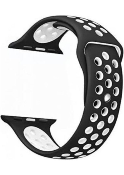 Apple Watch Uyumlu Delikli Nike Spor Kordon Siyah-Beyaz/bayan-Erkek 42-44-45-49MM