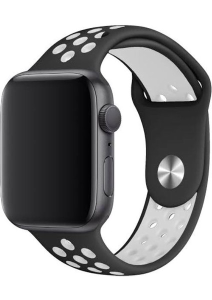 Apple Watch Uyumlu Delikli Nike Spor Kordon Siyah-Beyaz/bayan-Erkek 42-44-45-49MM