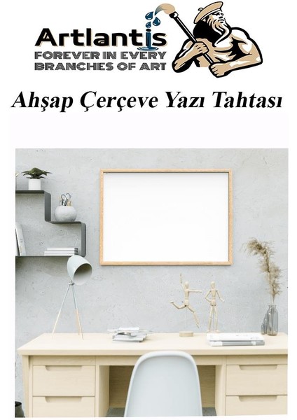 Duvara Monte Beyaz Yazı Tahtası 45X60 cm 1 Adet Laminant Yazı Tahtası Ahşap Çerçeveli Askılı Okul Ofis Büro