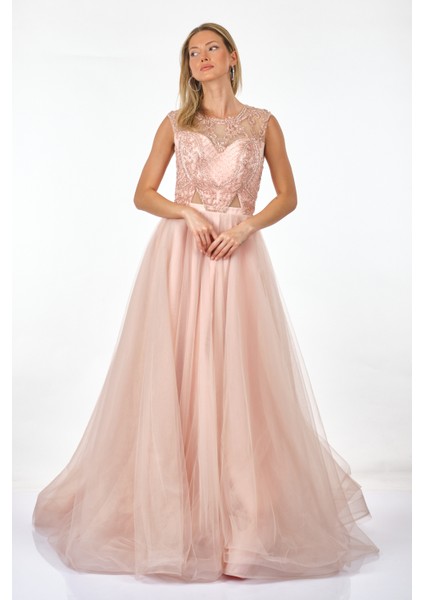 Abiye Elbise - Maxi, Kapalı Yaka, Tül Detaylı, Özel Gün fiyatları