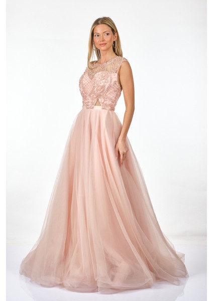 Abiye Elbise - Maxi, Kapalı Yaka, Tül Detaylı, Özel Gün indirimleri