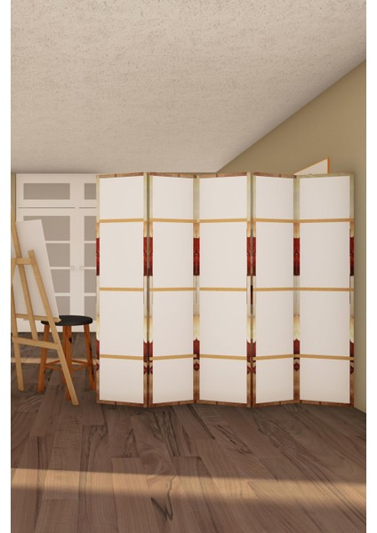 Doğal Ahşap Çiçek Tek Taraf Baskılı 5 Kanat Paravan Seperatör Oda Bölme modelleri