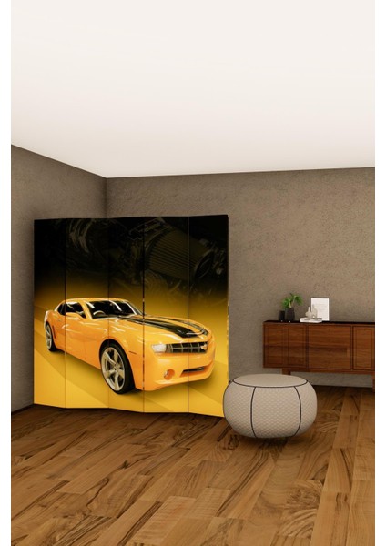 Doğal Ahşap Sarı Araba Tek Taraf Baskılı 5 Kanat Paravan Seperatör Oda Bölme fiyatları