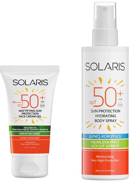 Yağlı Cilt Tipleri Için Jel Güneş Kremi Spf 50+ (50 Ml) ve Güneş Koruyucu Krem Sprey Spf 50+ (200 Ml)