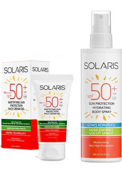 Yağlı Cilt Tipleri Için Jel Güneş Kremi Spf 50+ (50 Ml) ve Güneş Koruyucu Krem Sprey Spf 50+ (200 Ml)