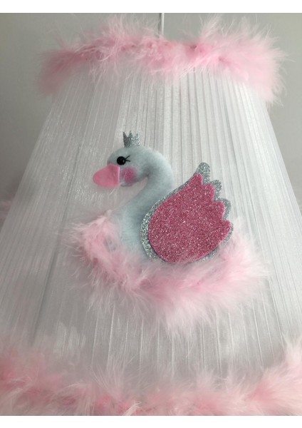 Bebek Çocuk Odası Avize Kuğu Pembe Beyaz Gümüş Bulut Yıldızlı modelleri