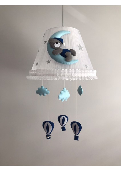 Bebek Çocuk Odası Avize Ay Ayıcık Mavi Lacivert Gri Balonlu