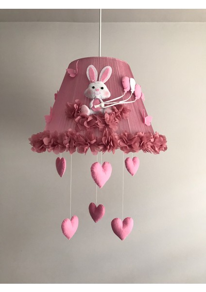 Bebek Çocuk Odası Avize Tavşan Gül Kurusu Kalpli