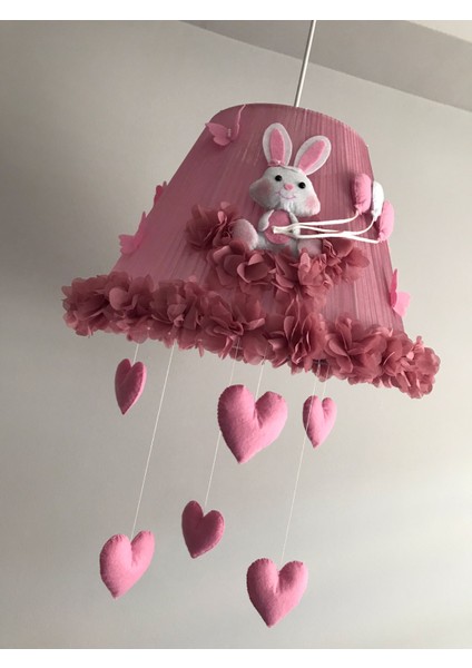 Bebek Çocuk Odası Avize Tavşan Gül Kurusu Kalpli fiyatları