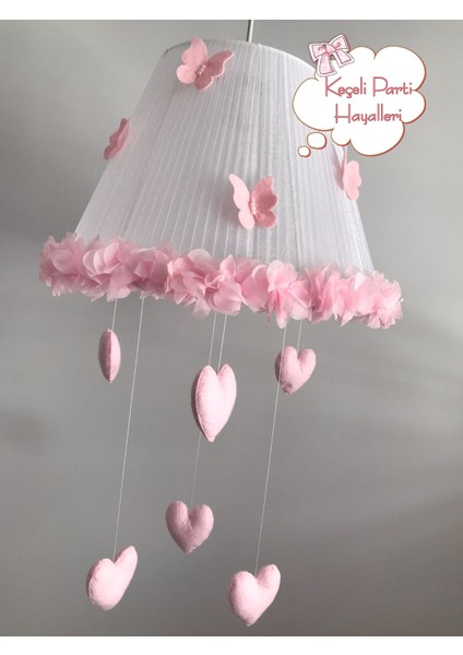 Bebek Çocuk Odası Avize Beyaz Tül Açık Pembe Çiçekl Kelebek Kalp fiyatları