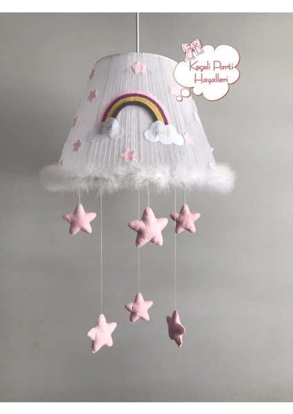 Bebek Çocuk Odası Avize Gökkuşağı Açık Pembe Yıldız Mor Sarı