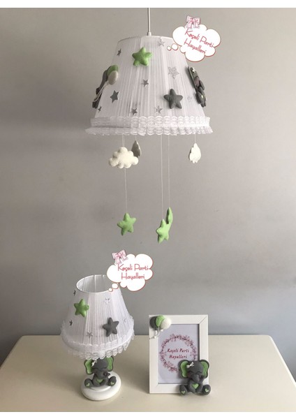 Bebek Çocuk Odası Avize Set Fil Gri Fıstık Yeşili Yıldız Balonlu fiyatları