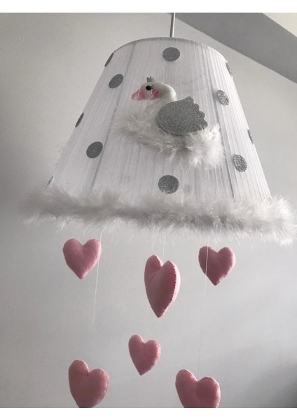 Bebek Çocuk Odası Avize Kuğu Gümüş Açık Pembe Kalp fiyatları