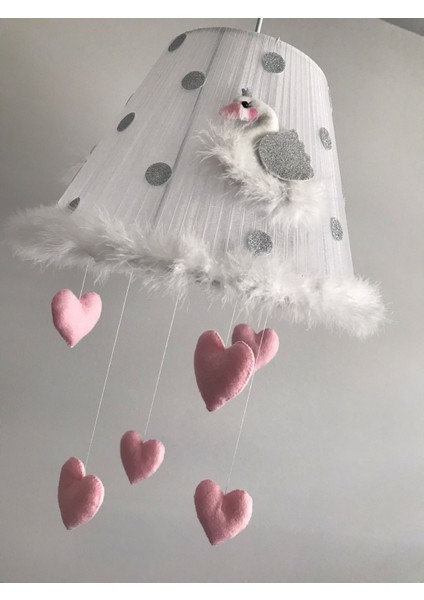 Bebek Çocuk Odası Avize Kuğu Gümüş Açık Pembe Kalp modelleri