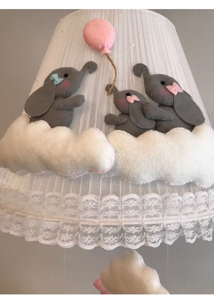 Bebek Çocuk Odası Avize Fil Aile Bulutlu Pembe Gri Beyaz fiyatları