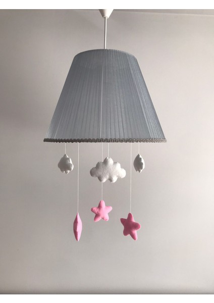 Bebek Çocuk Odası Avize Gri Tül Pembe Yıldızlı