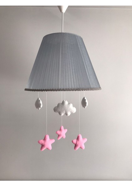 Bebek Çocuk Odası Avize Gri Tül Pembe Yıldızlı fiyatları