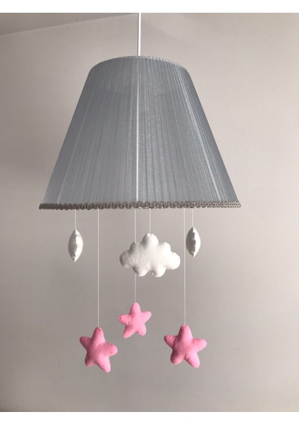Bebek Çocuk Odası Avize Gri Tül Pembe Yıldızlı modelleri