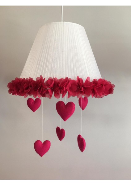 Bebek Çocuk Odası Avize Beyaz Tül Sarma Fuşya Pembe Çiçek Kalpli