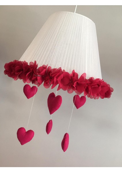 Bebek Çocuk Odası Avize Beyaz Tül Sarma Fuşya Pembe Çiçek Kalpli fiyatları