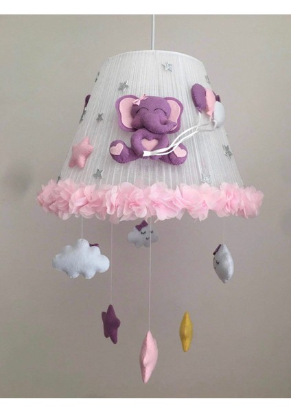 Bebek Çocuk Odası Avize Fil Lila Açık Pembe Sarı Beyaz
