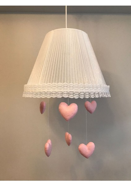 Bebek Çocuk Odası Avize Beyaz Tül Sarma Açık Pembe Kalp