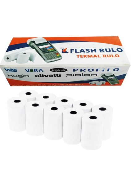 Flash Rulo 10 Adet 56 x 17 Metre Yazarkasa ve Pos Makinesi Termal Kağıt Rulosu Flash Rulo