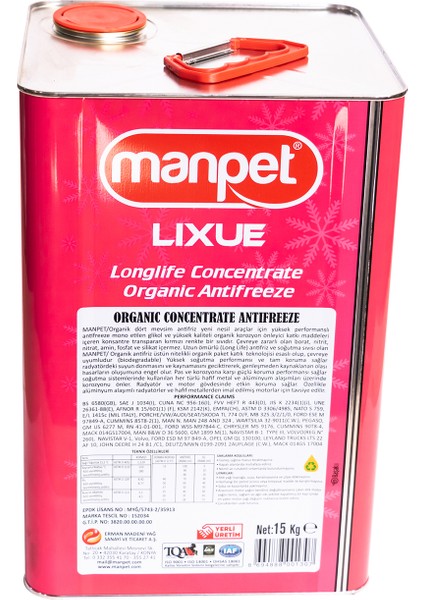 Lixue Organik Antifriz - 15 kg - Kırmızı Organik Konsantre Antifriz