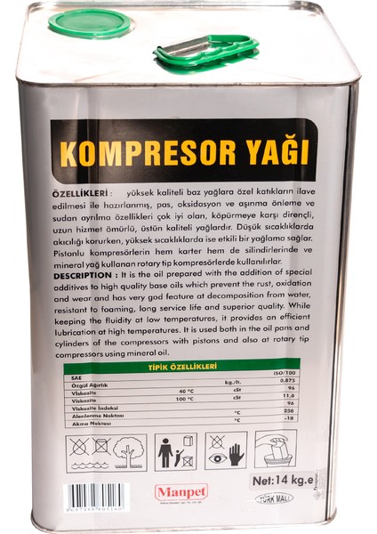 Fausto Kompresör Yağı Iso 100 - 14 kg