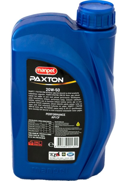 Paxton 20W-50 Cf 1 Lt Motor Yağı (Üretim Yılı: 2023)