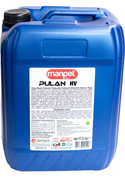 Pulan Hidrolik Sistem Yağı 32 - 14 kg - Plastik Bidon