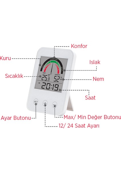 Pointer Scale Sıcaklık Nem Ve Saat Göstergesi (Dokunmatik Buton)