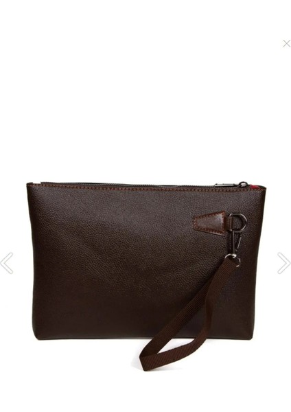 Vegan Deri Koyu Kahverengi Deriden Su Geçirmez Bilek Askılı Seyahat Portföy Clutch Unisex El Çantası (28*18CM)