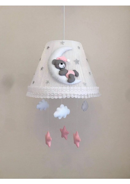 Bebek Çocuk Odası Avize Ay Ayıcık Gri Açık Pembe Yıldızlı fiyatları