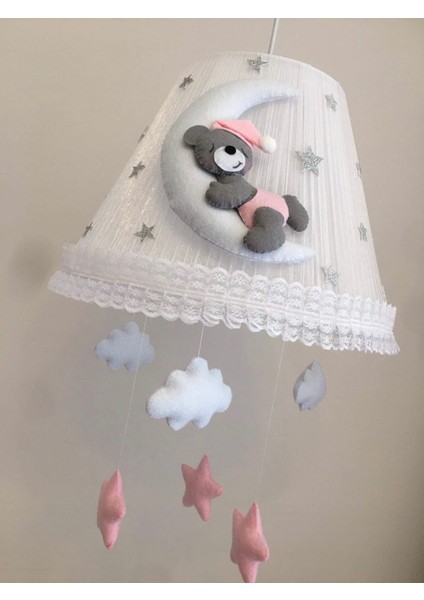 Bebek Çocuk Odası Avize Ay Ayıcık Gri Açık Pembe Yıldızlı modelleri