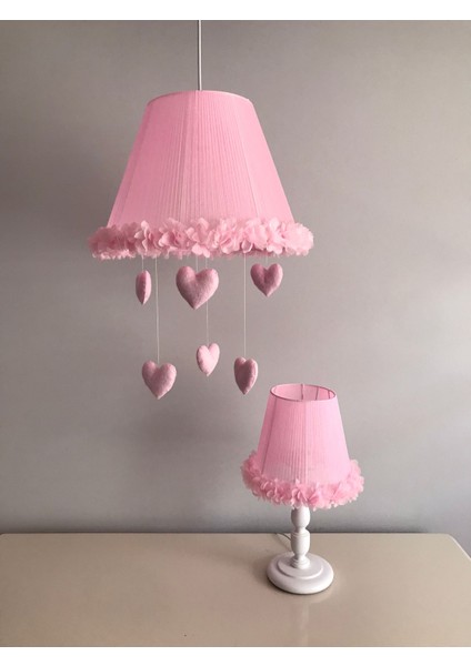 Bebek Çocuk Odası Avize Abajur Pembe Çiçekli Pembe Kalpli