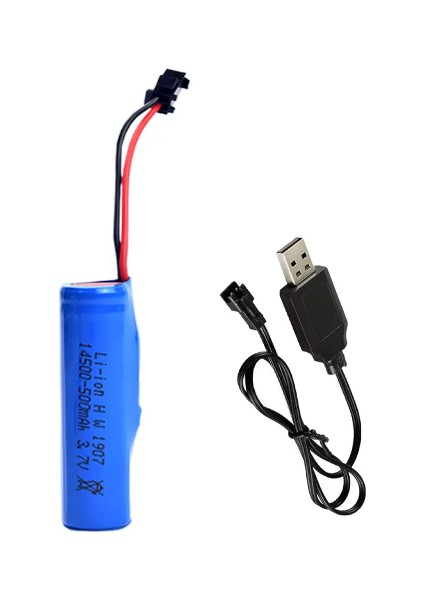 3.7V 14500 Li-On Oyuncak Pili ve USB Şarj Cihazı Siyah Soketli