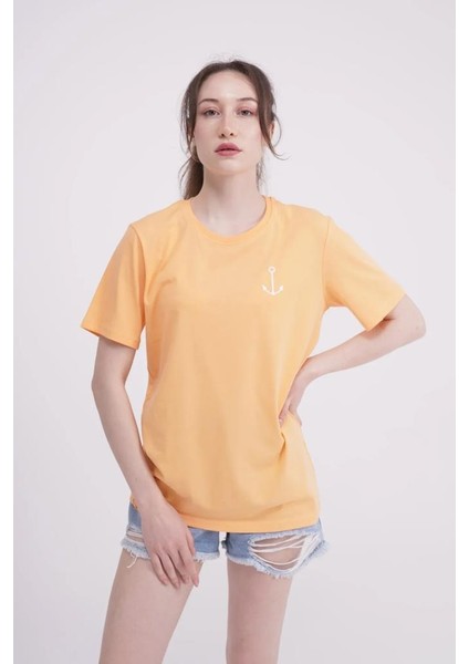 23SCTS223U Çapa Nakışlı Bisiklet Yaka Turuncu Tshirt fiyatları