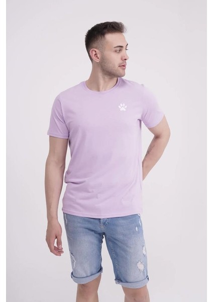 23SCTS232U Pati Nakışlı Bisiklet Yaka Lila Tshirt