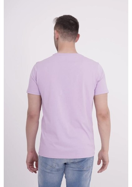 23SCTS232U Pati Nakışlı Bisiklet Yaka Lila Tshirt modelleri