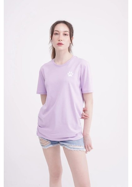 23SCTS232U Pati Nakışlı Bisiklet Yaka Lila Tshirt fırsatları