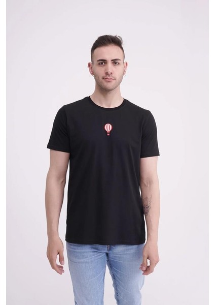 23SCTS240U Uçan Balon Nakışlı Bisiklet Yaka Siyah Tshirt indirimleri