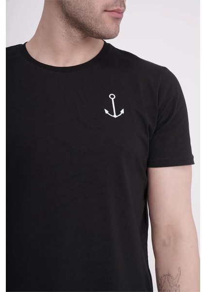 23SCTS223U Çapa Nakışlı Bisiklet Yaka Siyah Tshirt fiyatları