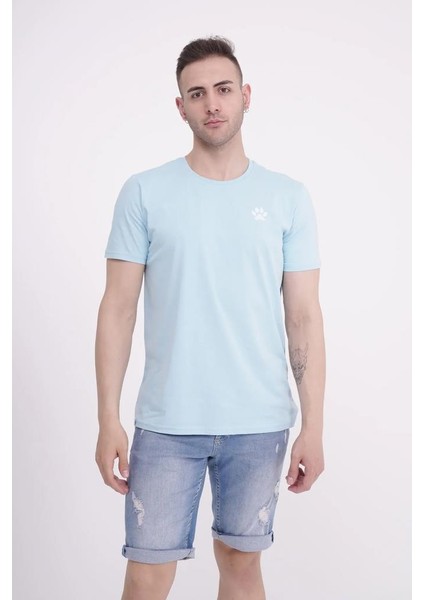 23SCTS233U Pati Nakışlı Yaka Açık Mavi Tshirt