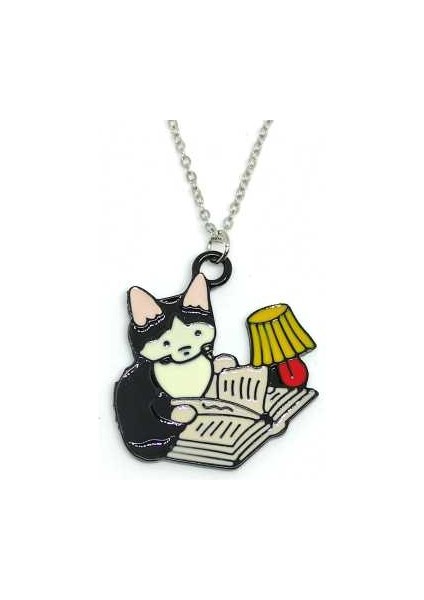 Mineli Kitap Kedi Gece Lambası Kolye