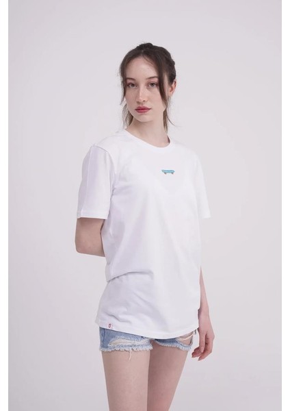 23SCTS225U Kaykay Nakışlı Bisiklet Yaka Beyaz Tshirt indirimleri